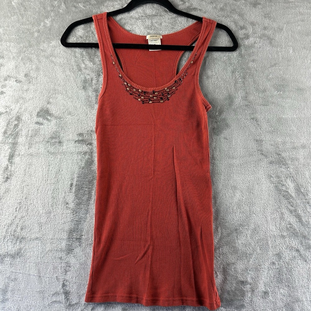 Old Navy Tank Top Women's M Red Rust Beading